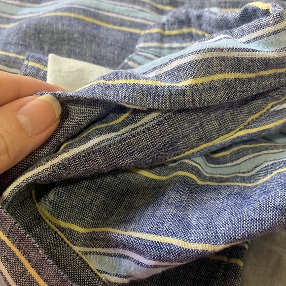 Beachlunchlounge linen/cotton blend blue stripe sleeveless shirt dress. Size M - Picture 9 of 9